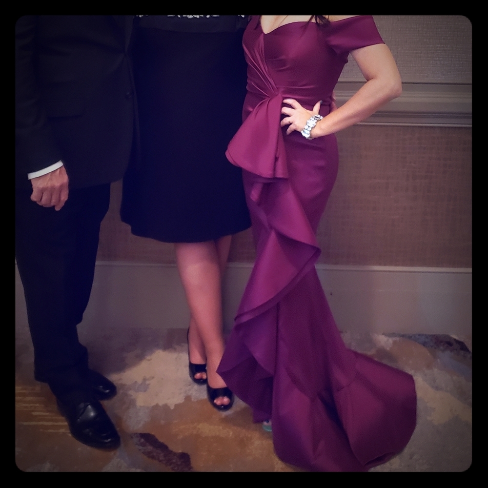 Badgley Mischka Sangria Ruffle Gown